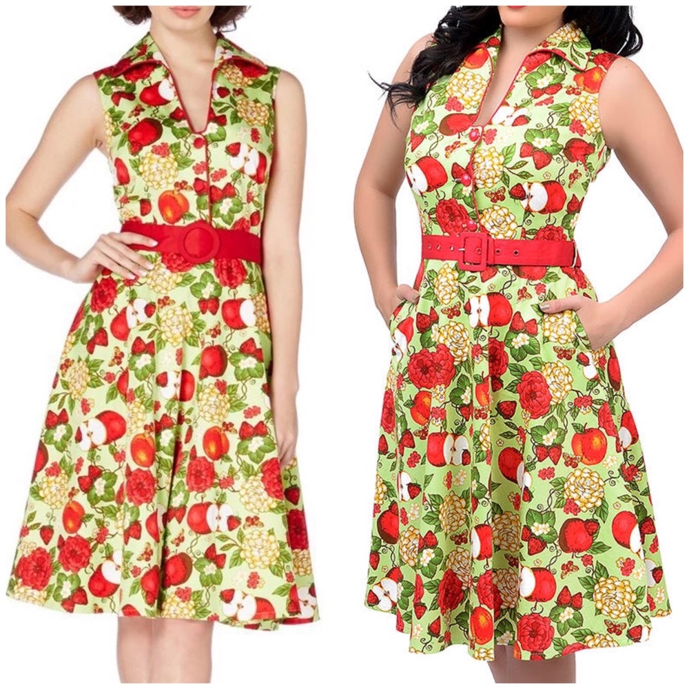 Voodoo Vixen Keira Apple Print Swing Dress Retro